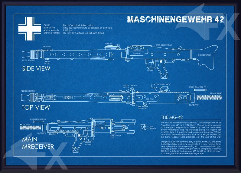 18X12 MG42 Machine Gun Schematic