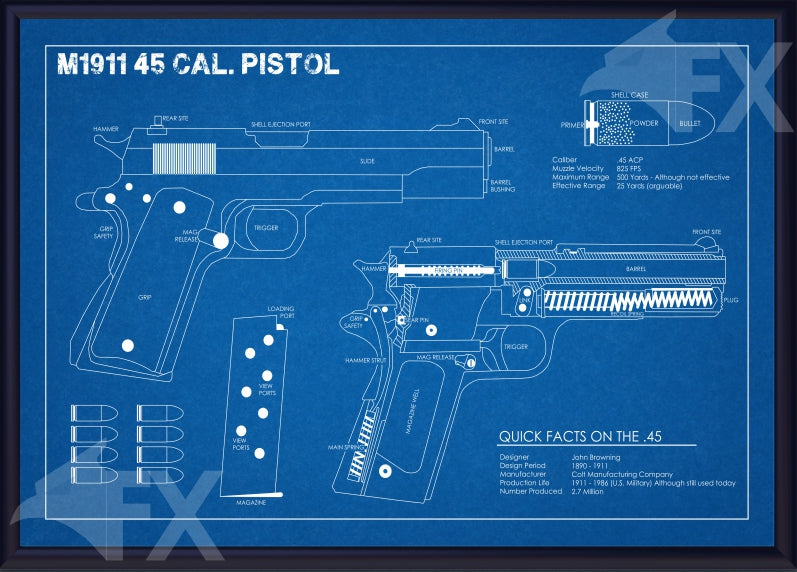 18X12 M1911 45 Cal Pistol Schematic
